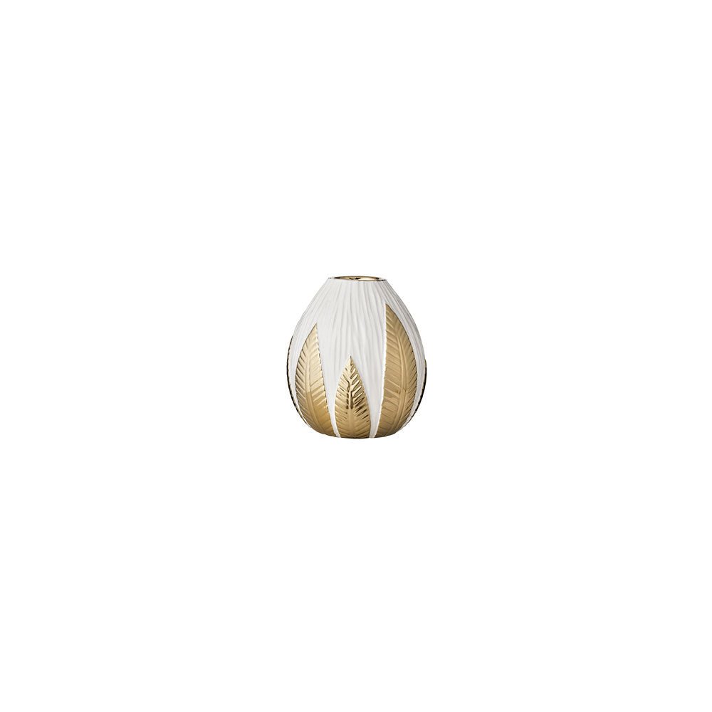 OT-12 L'arte di Nacchi - Vaso decorativo bianco e oro con motivo foglia OT - 12 - immagine 1