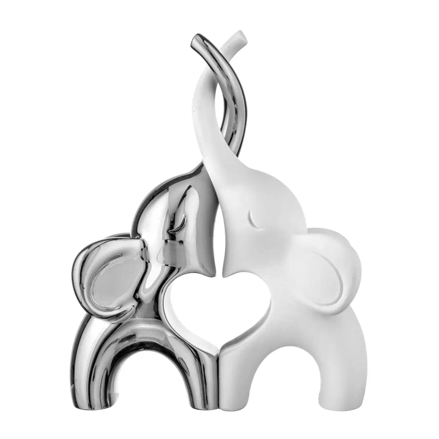 elefanti Bongelli - Scultura coppia elefantini 13×10 argento/bianco - immagine 1