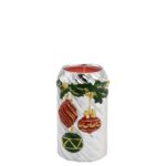 Bagutta – Cilindro natalizio con tea light argentato e decoro colorato H10 cm