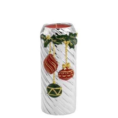 Bagutta – Cilindro natalizio con tea light argentato e decoro colorato H14 cm