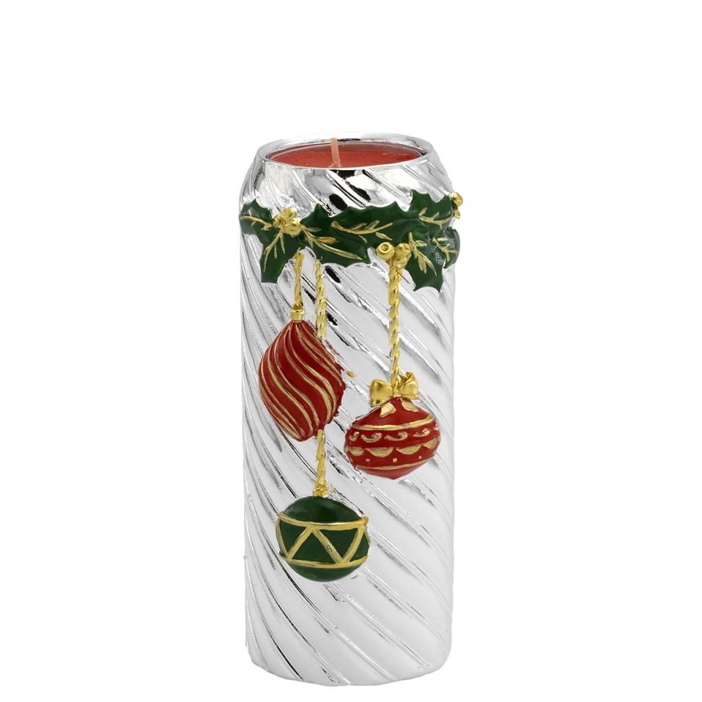N-8707-11-1-1024x1024 Bagutta – Cilindro natalizio con tea light argentato e decoro colorato H14 cm - immagine 1