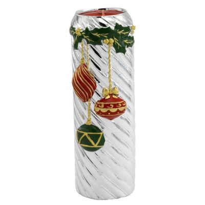 Bagutta – Cilindro natalizio con tea light argentato e decoro colorato H17 cm