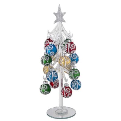 Bagutta - Alberello natalizio bianco con sfere decorative argentate H26 cm